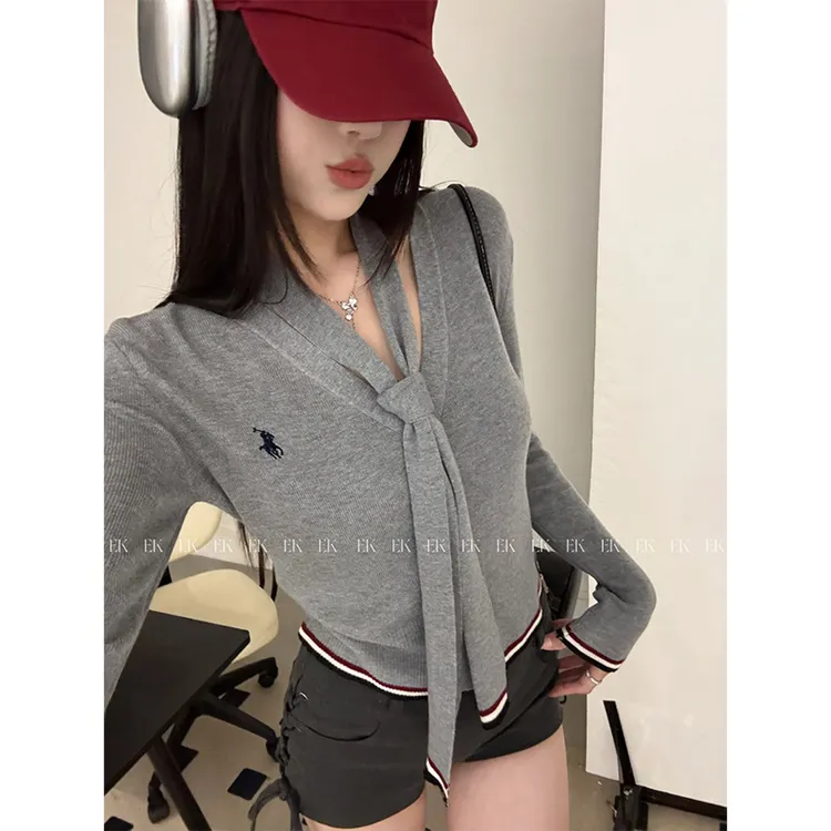 EK【野纱寻】洋气高级感针织上衣女显瘦小众长袖韩系气质上衣Y017