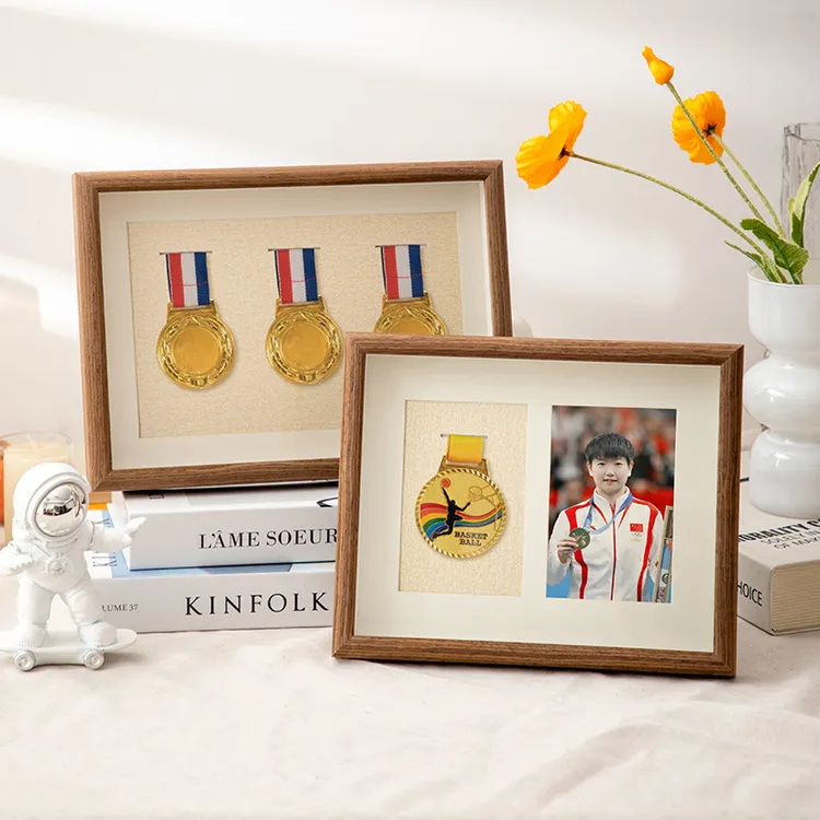 新款奖牌相框收纳盒马拉松挂牌装饰木质画框中空keep荣誉奖章摆台