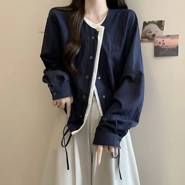 2025早春新款chic感假两件时尚洋气衬衫大码女装胖mm开衫外套其它