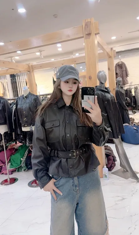 2025宋佳同款 早春新款绵羊皮泡皮高级感休闲收腰显瘦夹克上衣