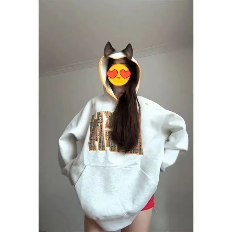 贴布刺绣连帽卫衣女2025新款宽松韩版美式复古学生小香风外套帽衫