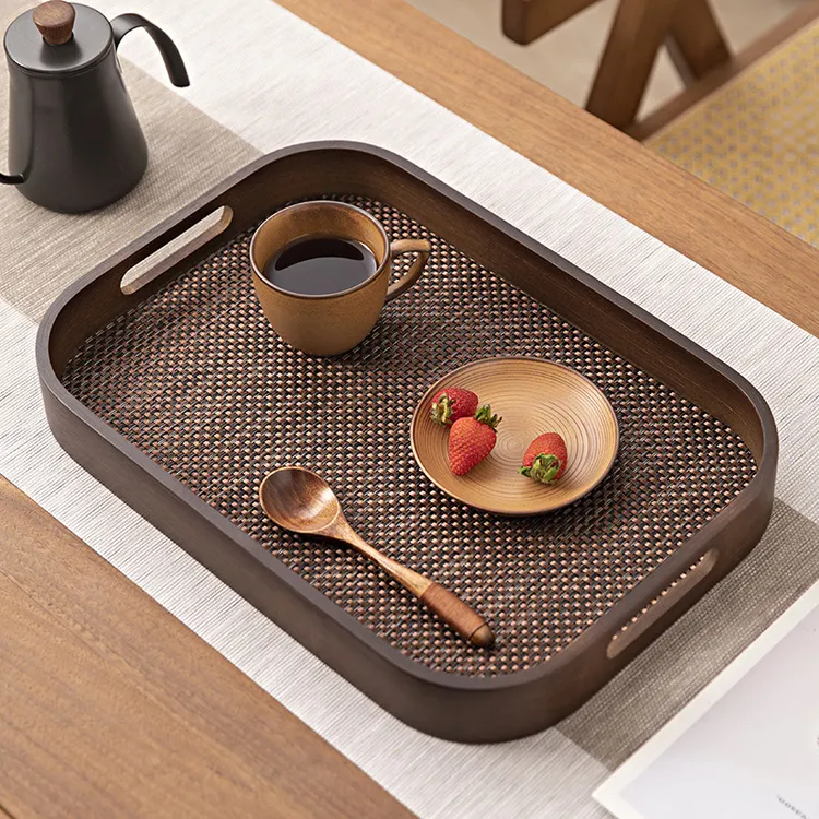 黑胡桃色托盘高档竹质咖啡盘实木家用茶杯水杯收纳盘蛋糕点心盘