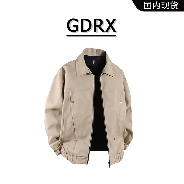 GDRX美式翻领男士皮衣2025秋季新款保暖夹克潮流休闲百搭上衣外套