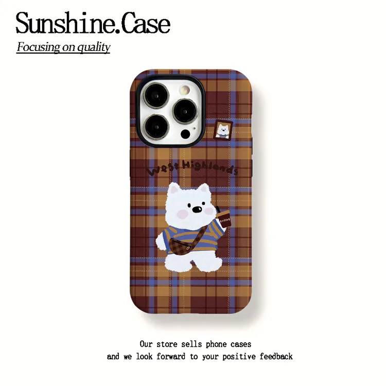 菲林二合一适用苹果华为vivo小米oppo手机壳格纹小狗17PROMAX/16