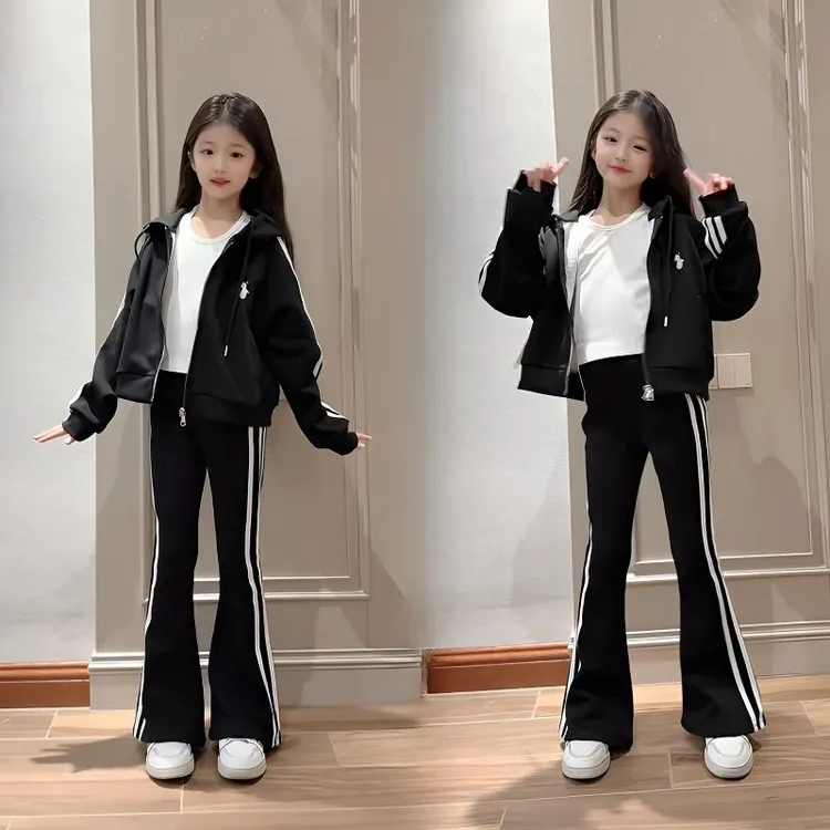 女童秋装2025新款套装时髦洋气儿童运动喇叭裤两件套女孩衣服春秋