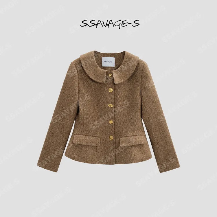 SSAVAGE“伯朗蒂”立裁收腰异型扣羊毛呢西装外套SS90866