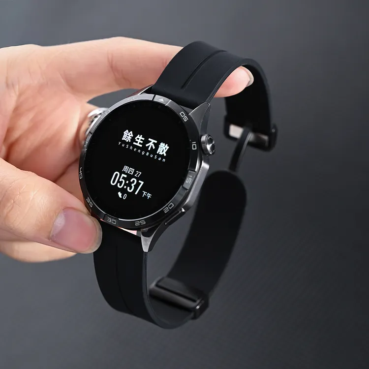 适用华为手表gt2表带GT3磁吸扣watch5液态软硅胶GT4腕带折叠扣GT5