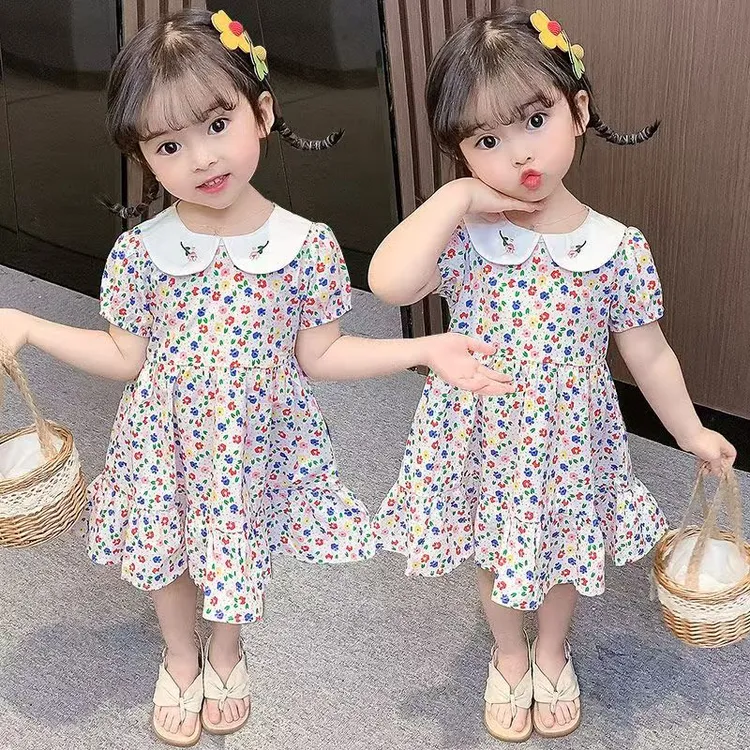 女森系百褶裙碎花夏季短袖连衣裙薄款韩版童裙洋气裙子女童网红裙