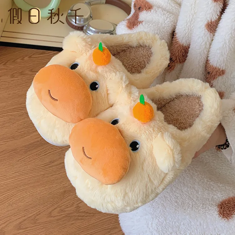 水豚棉拖鞋女冬季厚底噜噜男女情侣外穿防滑居家室内保暖包跟棉鞋