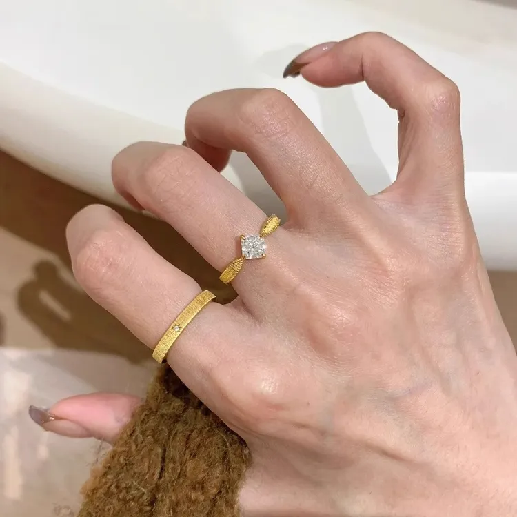 素圈拉丝ins星芒戒指女小众高级感个性百搭情侣款对戒开口可调节