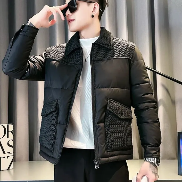 男士棉衣冬季加厚保暖棉袄外套2024新款爆款麦穗拼接潮牌立领棉服
