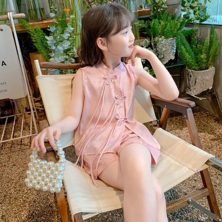 女童新中式套装夏季新款女孩国风背心上衣短裤两件套儿童唐装汉服