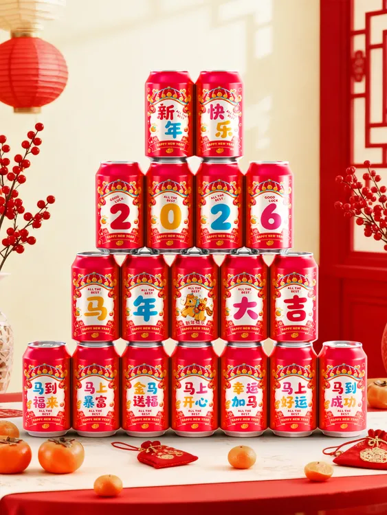 2026新款马年可乐贴纸春节年夜饭布置装饰公司年终宴会拍照仪式感