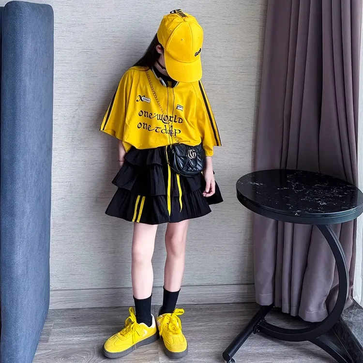 女童夏季套装2025新款洋气中大童网红短袖T恤夏装儿童美式短裙潮