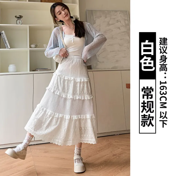 白色蛋糕裙女春季2025新款高腰a字半身裙中长款半裙芭蕾蓬蓬裙子 