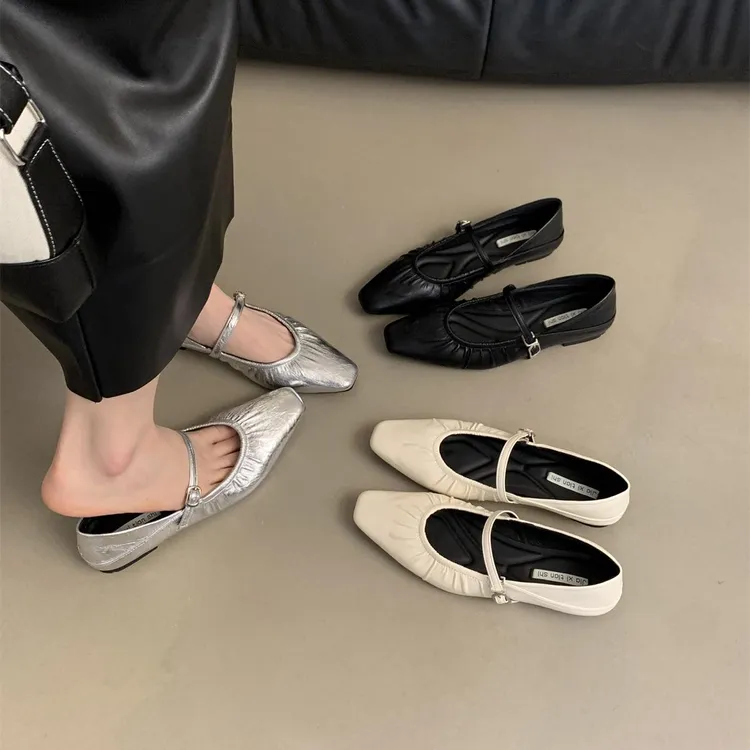 银色奶奶单鞋女春秋新款软皮温柔仙女风气质法式晚晚鞋平底玛丽珍
