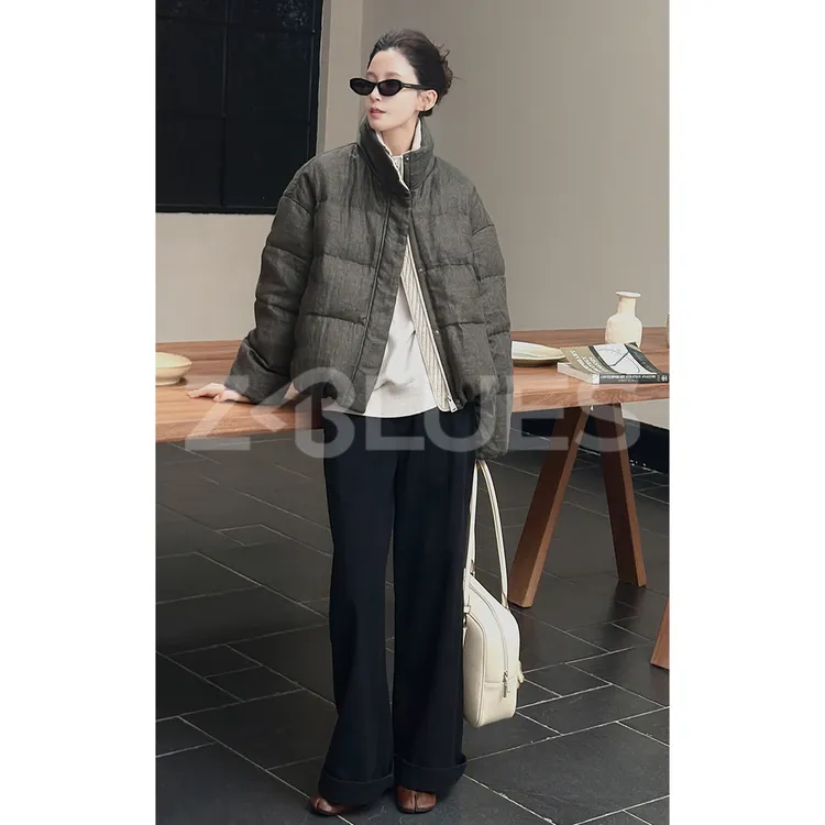 Z.blues【麻艺鹅绒】慵懒撞色毛织小立领亚麻鹅绒服YZBJB637