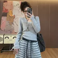 【LLU李】钉珠厚针织衫显瘦修身打底衫简约百搭上衣 LLU-18511116