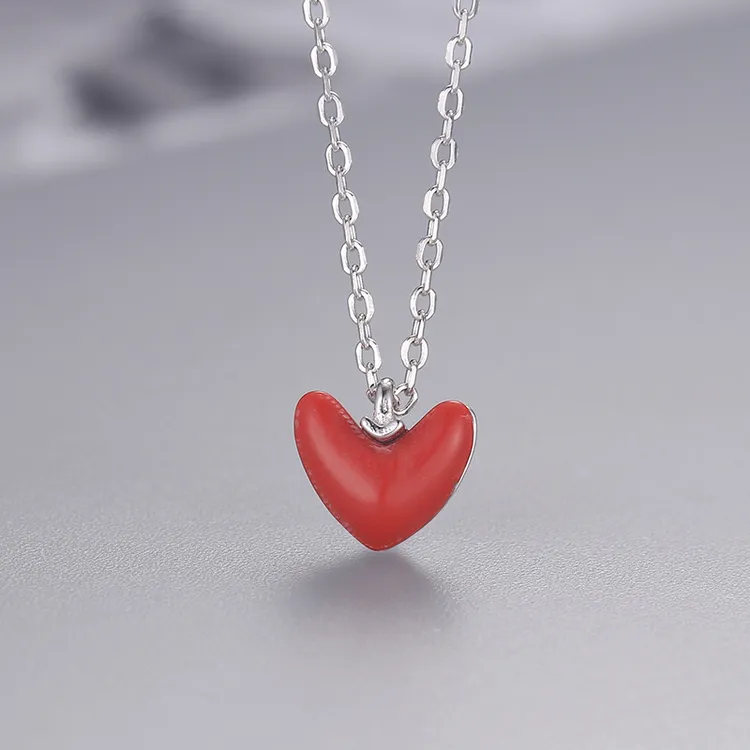 坠链均925银 玫瑰故事刘亦菲同款小红爱心项链女轻奢锁骨链礼物