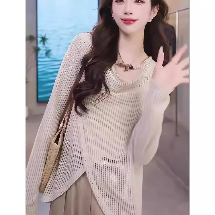 法式不规则设计感镂空针织衫2025春季韩系气质温柔穿搭防晒罩衫女