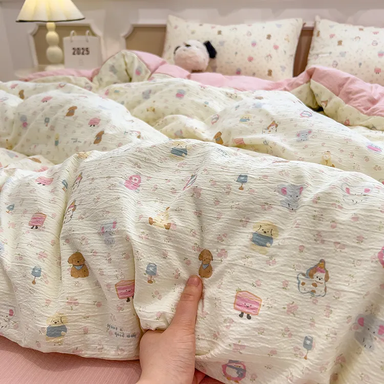 双层纱被套单件150x200x230宿舍单人花边被罩单独被单非全棉纯棉