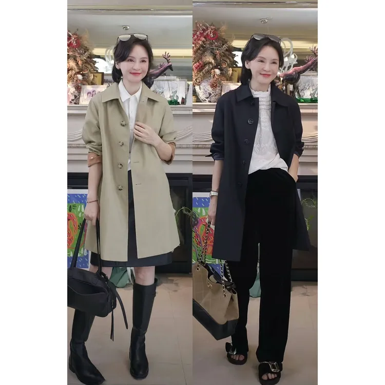 我是摩羯 卡其控 双面异色经典斜纹肌理小A版型早秋风衣外套