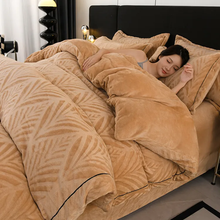 轻奢高端雕花牛奶绒四件套床单床上用品冬季床品套件加绒被套保暖