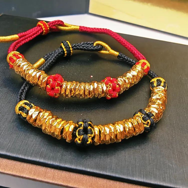 6#足金999   盘缠手串  红黑绳手工编织（多样性发一）