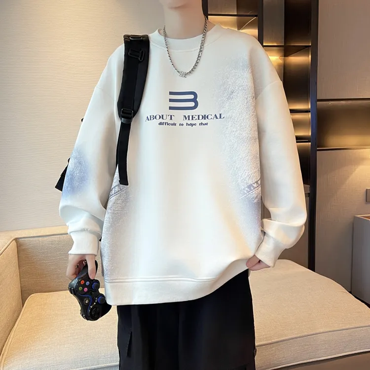 秋季新款卫衣男宽松休闲圆领上衣时尚印花设计青少年韩版长袖衣服