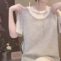 【绮可儿】夏季新款法式小香风气质休闲钉珠圆领衫短袖上衣女装