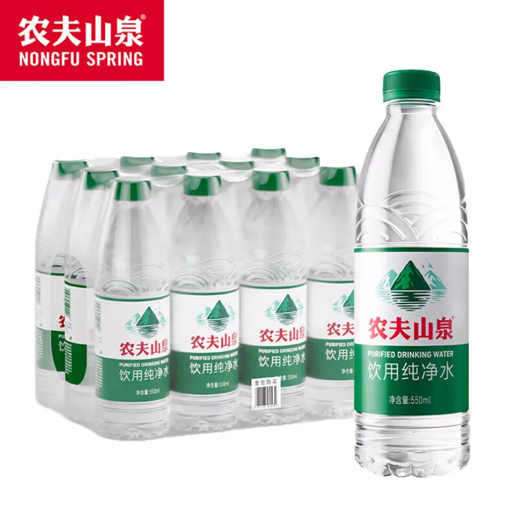 农夫山泉饮用纯净水绿盖水550ml*12瓶塑膜商务办公会议整箱装
