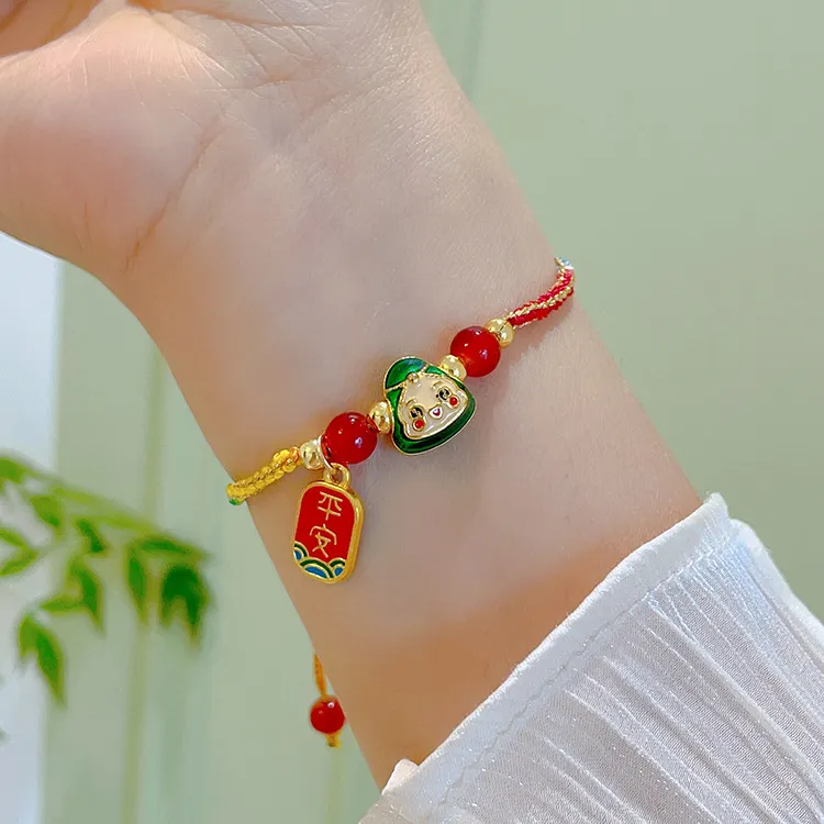 铜合金手链 端午节五色线五彩绳小粽子手链编织成人儿童平安手绳 