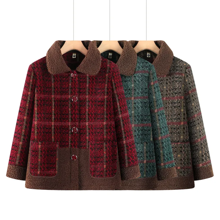 中老年女装冬季加厚中年冬装秋冬毛呢妈妈装气质加绒保暖棉衣外套