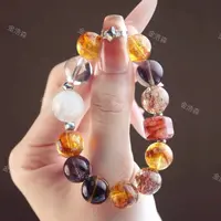 【大金山】天然12mm黑金超七黄塔晶虎眼石白水晶手链配证书礼盒
