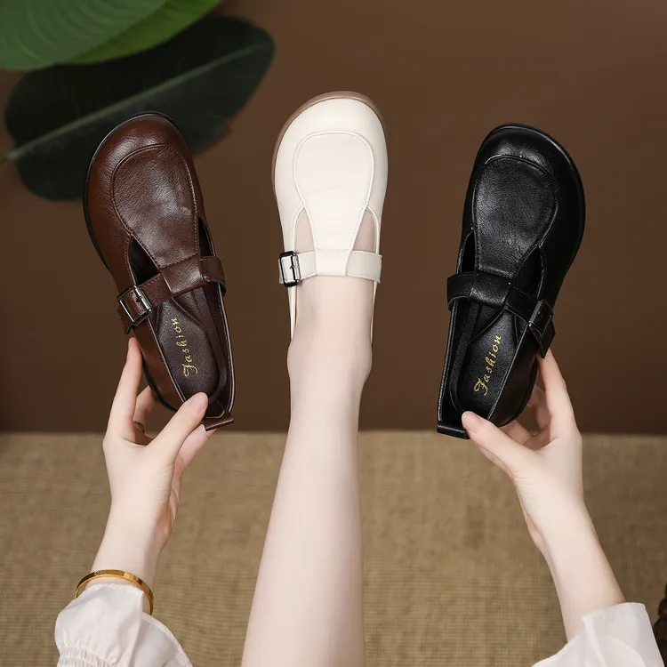 【纤芙森女鞋】6767休闲风耐磨粗跟通用圆头单鞋复古皮鞋失序混搭风