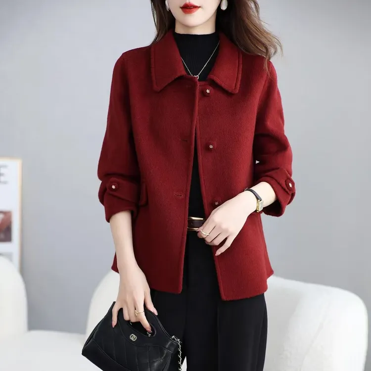 气质妈妈装翻领双面羊毛呢短款外套女妈妈装40-50岁洋气时髦新款