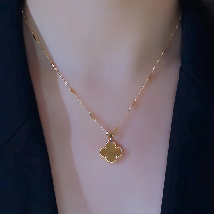 钛钢项链 秋冬百搭新款四叶花项链时尚轻奢毛衣链小众金色简约