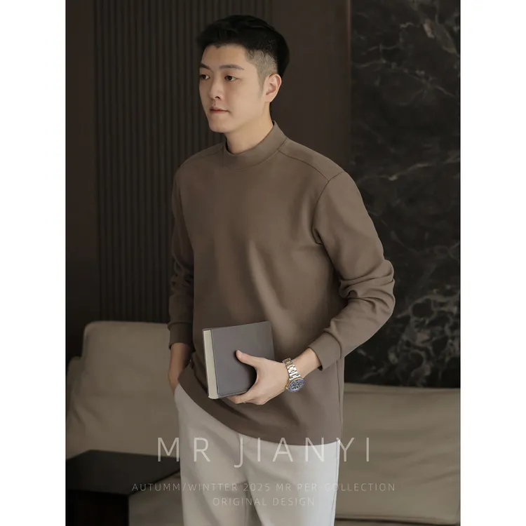MR JIANYI秋冬肌底热塑保暖长袖中领T恤显肩宽显壮休闲打底卫衣男