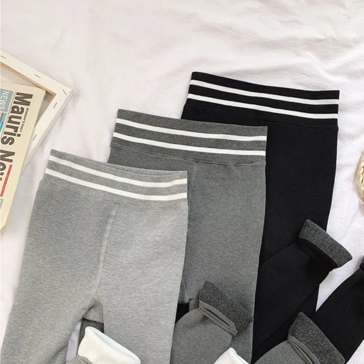 秋冬季加绒加厚打底裤女外穿高腰灰色瑜伽裤瘦腿紧身一体保暖棉裤