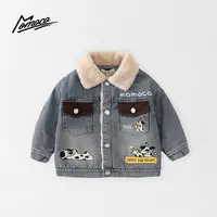 MOMOCO男童冬季韩版休闲加绒牛仔外套卡通加厚上衣77430134004