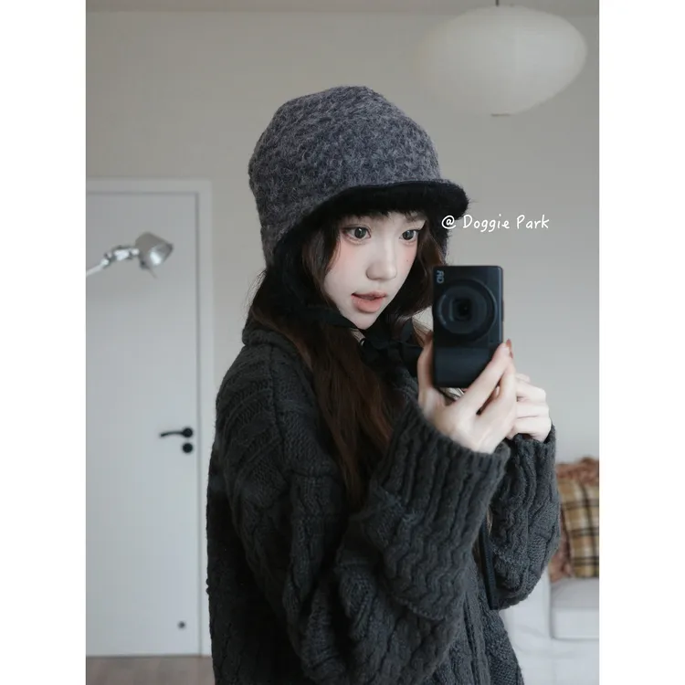 狗狗公园｜拼接毛绒护耳飞行员帽秋冬保暖雷锋帽挂绳设计混色