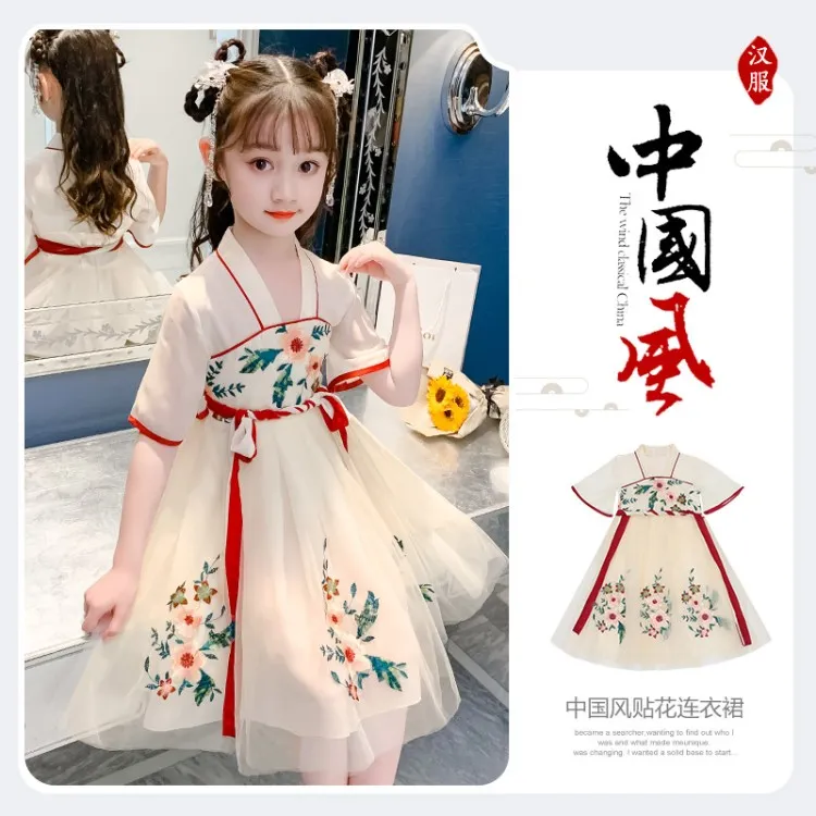 儿童汉服秋冬童拜年服加绒中国风唐装孩喜庆连衣裙古装超仙