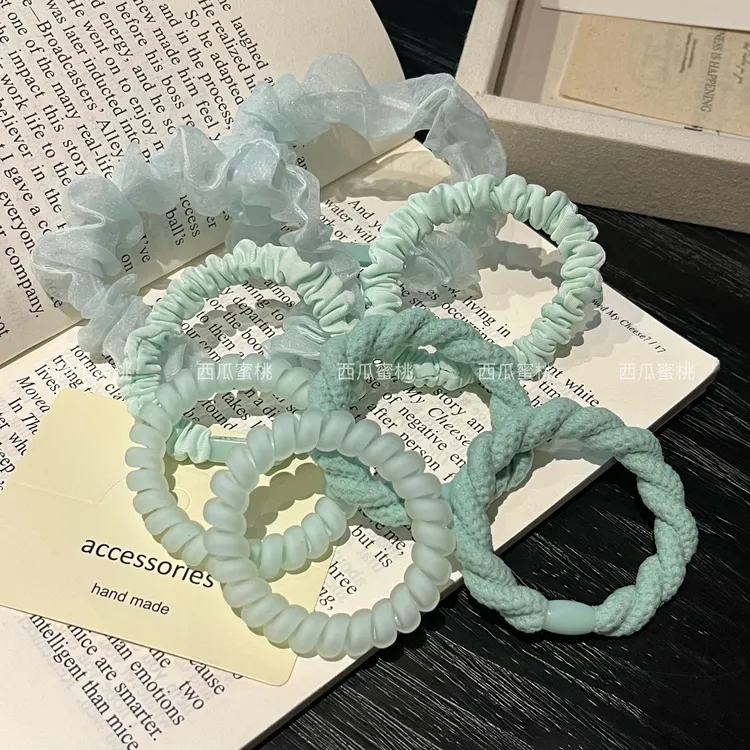 薄荷绿发圈清新甜美电话线发圈发绳伤发头绳高弹力发绳发饰小清新