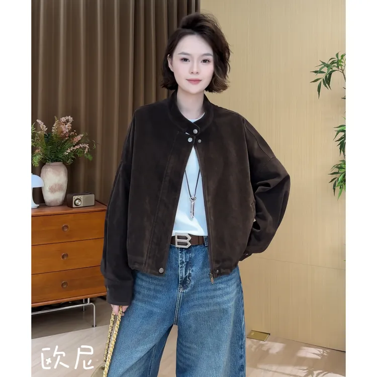 欧尼私服【绒面咖色外套】2025早秋极简显瘦百搭外套 2508C4740