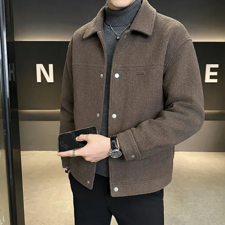气场强大高级感男装毛呢大衣加绒加厚外套冬季帅气呢子夹克男棉服
