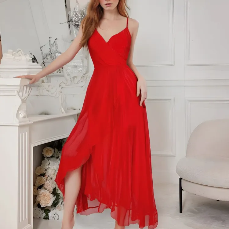 新款内衣欧美性感V领露背无袖吊带连衣裙简约睡裙舒适睡衣家居服