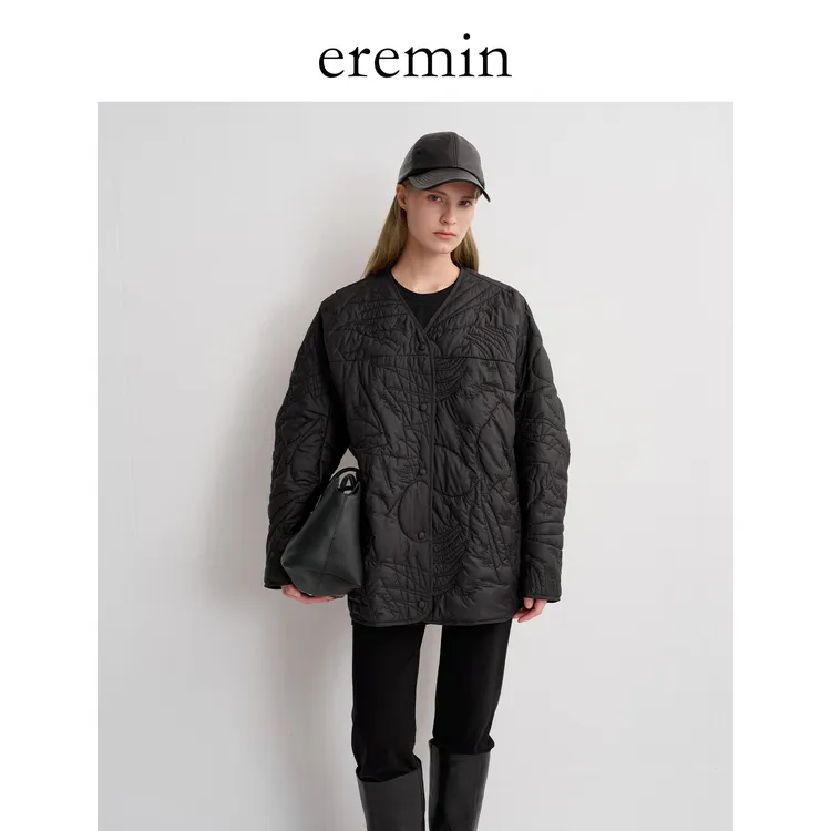 DE Mincollection压花棉服/立体夹棉绣花按扣无领撞色外套55648