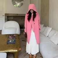 蜜桃新款长款兔耳朵帽子款双面羊毛大衣网红甜美时髦百搭大衣516