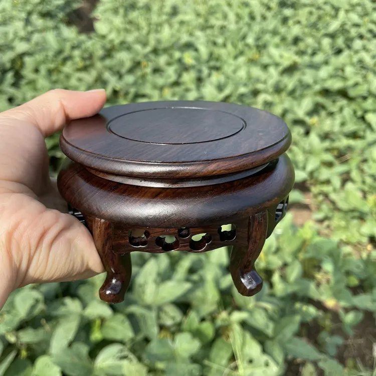黑檀原木红木底座花盆底座实木摆件托架石头摆件奇石文玩底座圆形