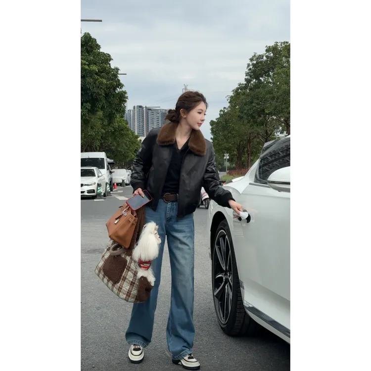 BOXUE“楠恩”2025秋冬进口水貂毛领绵羊皮90白鹅绒#251223YR7930